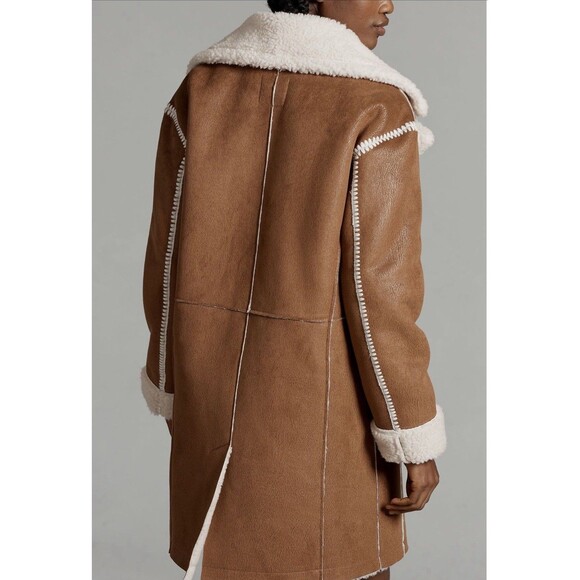 Avec Les Filles Anthropologie Coat Women Brown Faux Shearling Retro Size XS NWT - Picture 7 of 13